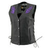Xelement XS24005 Ladies ‘Gemma’ Black and Purple Leather Vest with Side Lace Adjustment