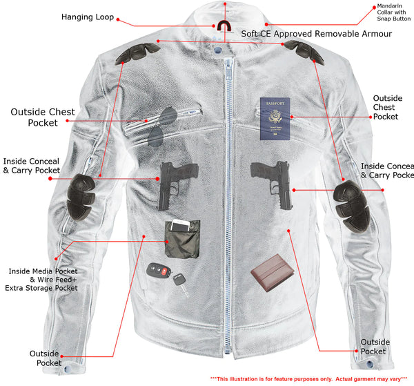 Xelement XSPR105 Men's 'The Racer' Black Armored Leather Racing Jacket