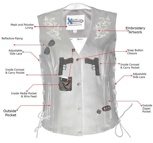 Xelement XS24005 Ladies ‘Gemma’ Black and Purple Leather Vest with Side Lace Adjustment