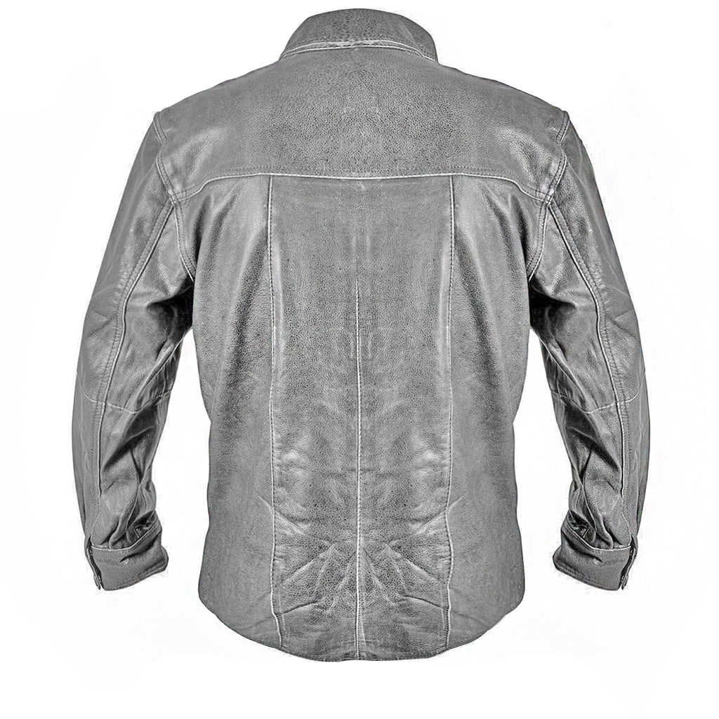 Xelement XS921G Gray Leather Shirt for Men with Vintage Buffalo