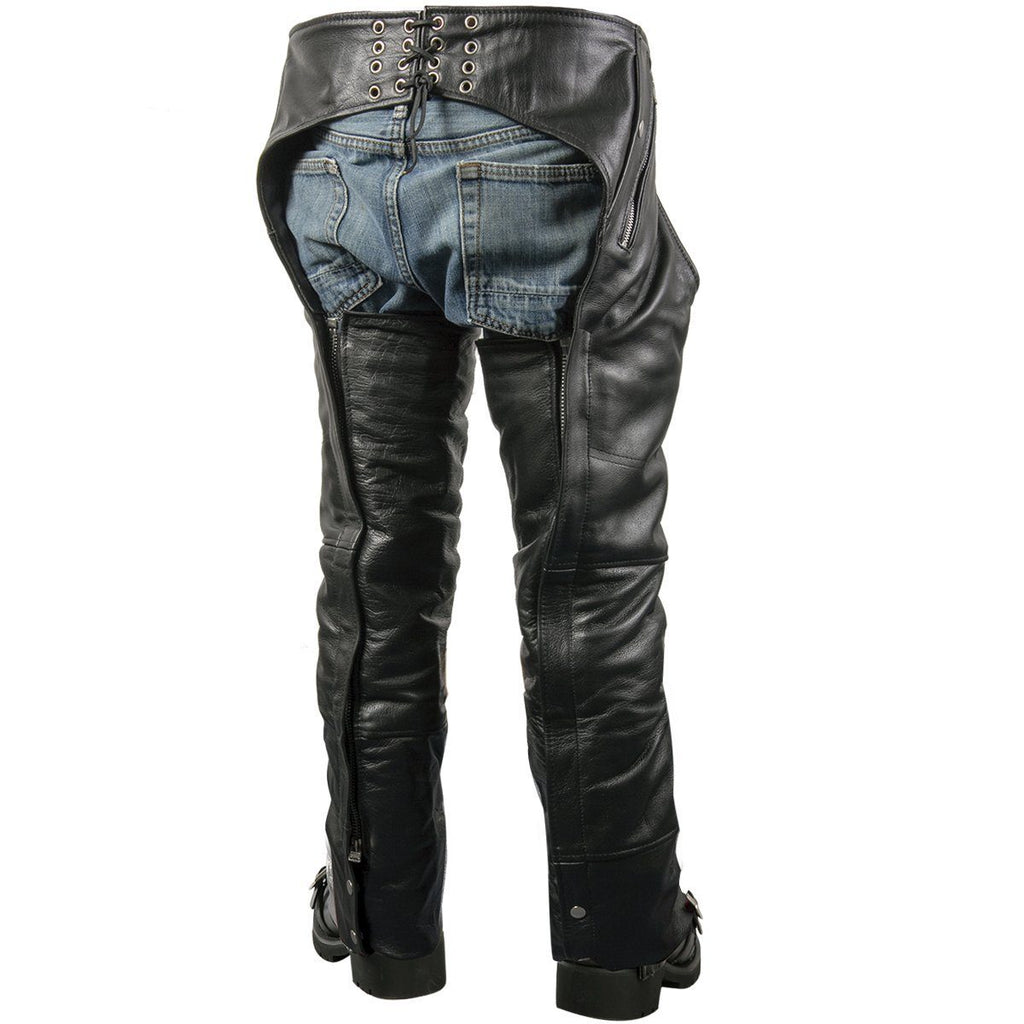 MISTER B classic leather chaps with adjustable lace up on the back