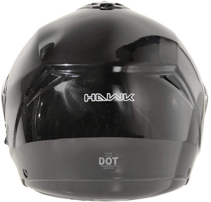 HAWK Helmets FX ST 11121 Glossy Black Modular Motorcycle Full Face Helmet for Men & Women with Dual Flip Up Sun Visor DOT Approved for Bike Scooter ATV UTV Chopper Skateboard