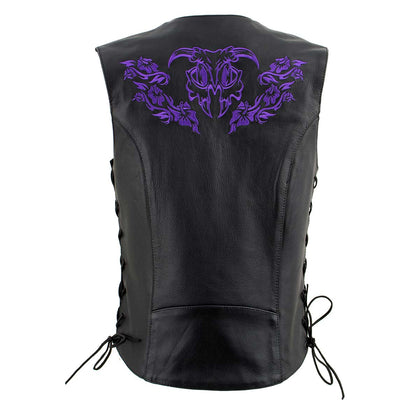 Xelement XS24005 Ladies ‘Gemma’ Black and Purple Leather Vest with Side Lace Adjustment