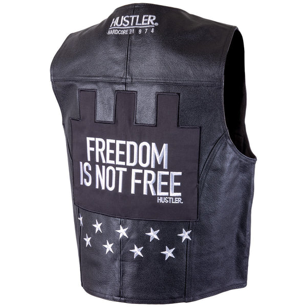 Xelement HSVT 290 Motorcycle Leather Vest For Men - Freedom is Not Free - Premium Genuine Biker Club Gilet
