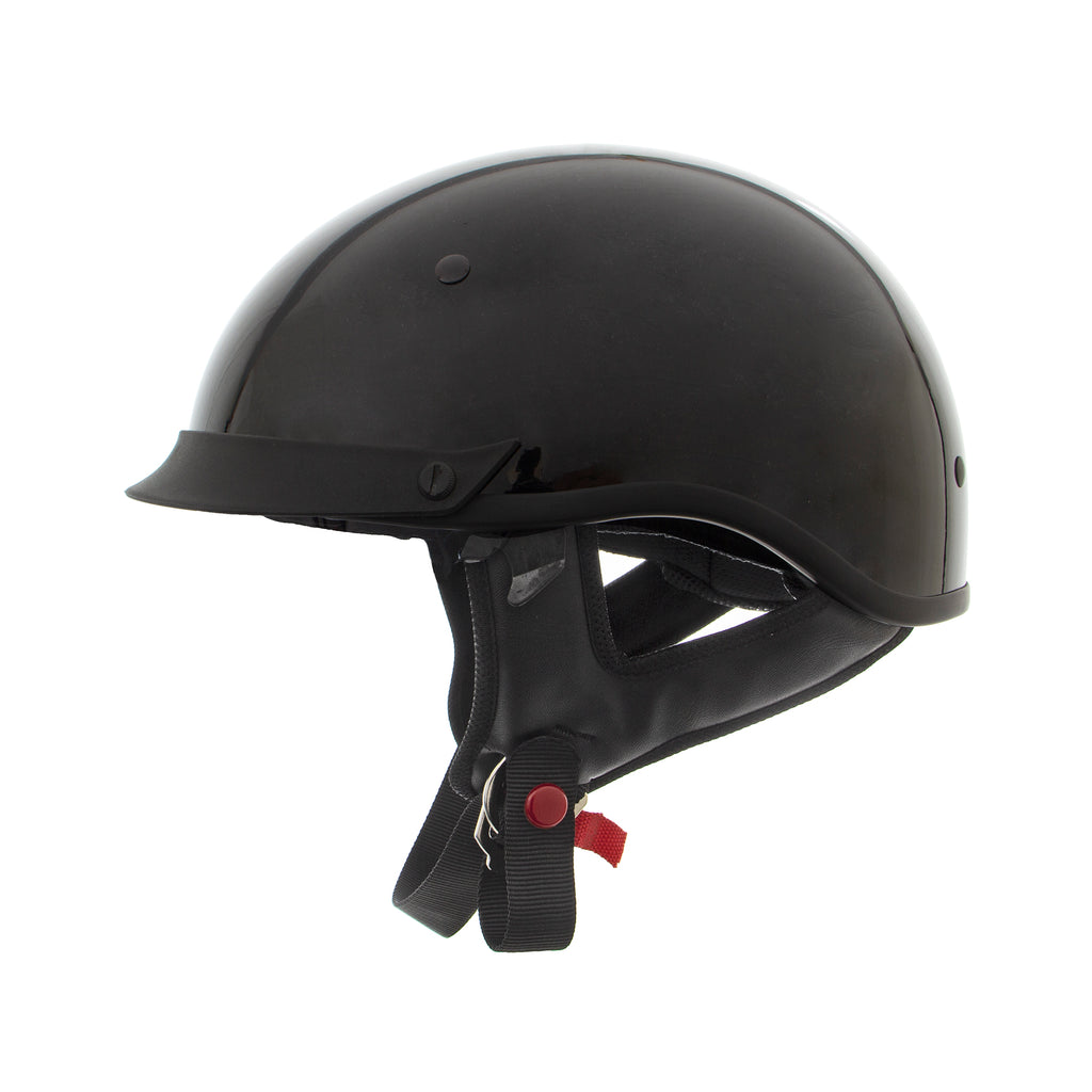 Outlaw Helmets T72 Glossy Black Motorcycle Half Helmet for Men & Women with Drop Down Sun Visor DOT Approved