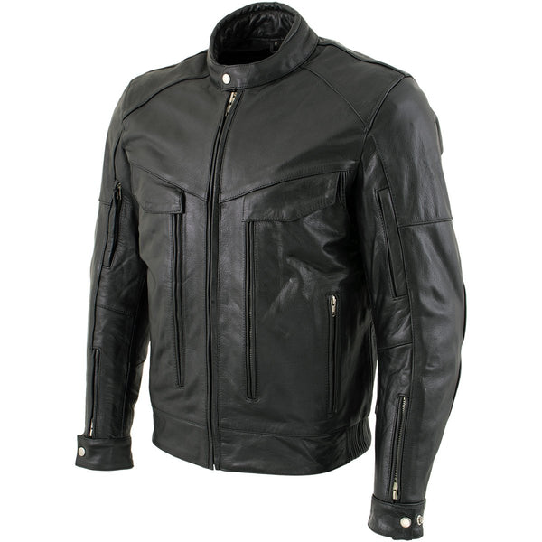 Xelement B4495 'Bandit' Men's Black Buffalo Leather Cruiser Motorcycle Jacket with X-Armor Protection