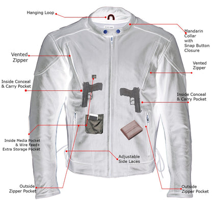 Xelement B7201 'Speedster' Men's Black Top Grade Leather Motorcycle Jacket with Zip-Out Lining