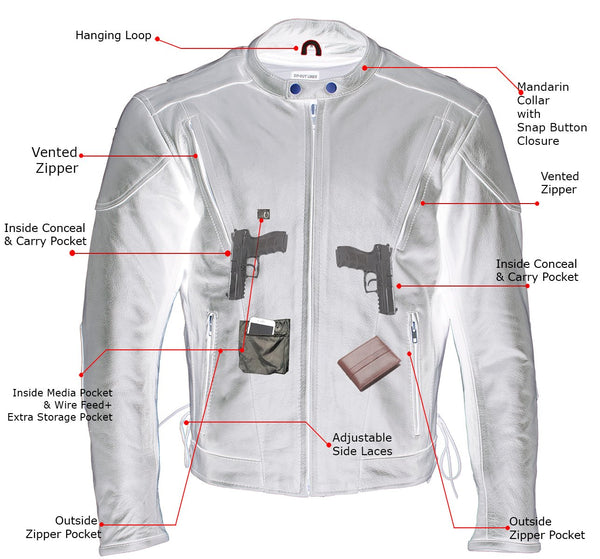 Xelement B7201 'Speedster' Men's Black Top Grade Leather Motorcycle Jacket with Zip-Out Lining