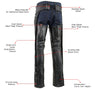 Xelement B7555 Classic Men's Black 'Braided' Elastic Fit Leather Chaps