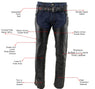 Xelement B7555 Classic Men's Black 'Braided' Elastic Fit Leather Chaps