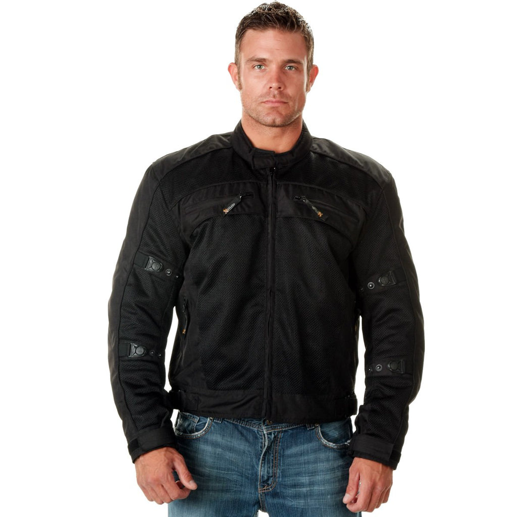 Xelement CF751 Black Tri-Tex Mesh Motorcycle Sport Jacket For Men with X  Armor Protection - Premium Lightweight Breathable Textile Biker Coat