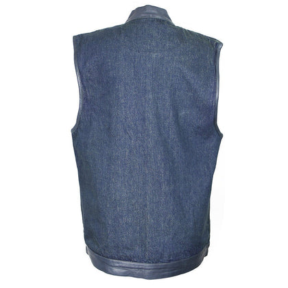 Xelement DMX2242 Men's Blue Denim Mid Collar Gun Pocket Vest