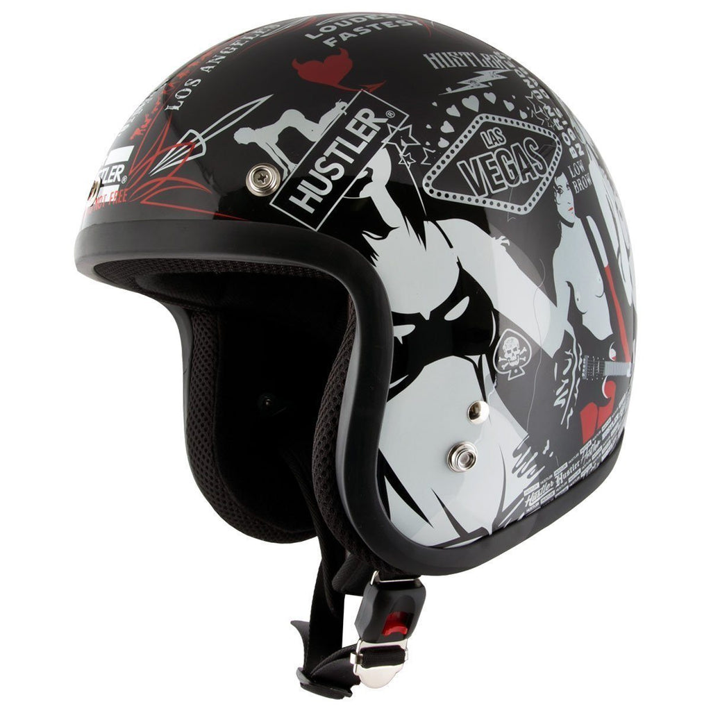 badass rocker motorcycle helmet Outlaw Helmets HT50 Hustler Glossy Black Vegas Motorcycle Open Face Helmet for Men & Women DOT Approved