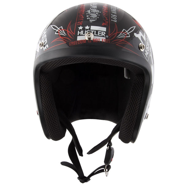 Outlaw Helmets HT50 Hustler Glossy Black Vegas Motorcycle Open Face Helmet for Men & Women DOT Approved - Adult Unisex Open Face Helmet for Bike ATV UTV Chopper Cruiser Skateboard