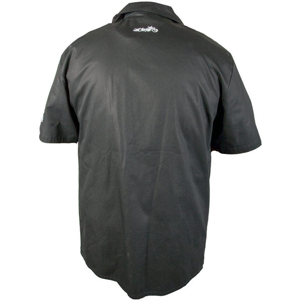 RideRDie Clothing RMWS004 '8 Ball Skull and Ace Of Spade' Embroidered  Snap Button Down Black Shirt