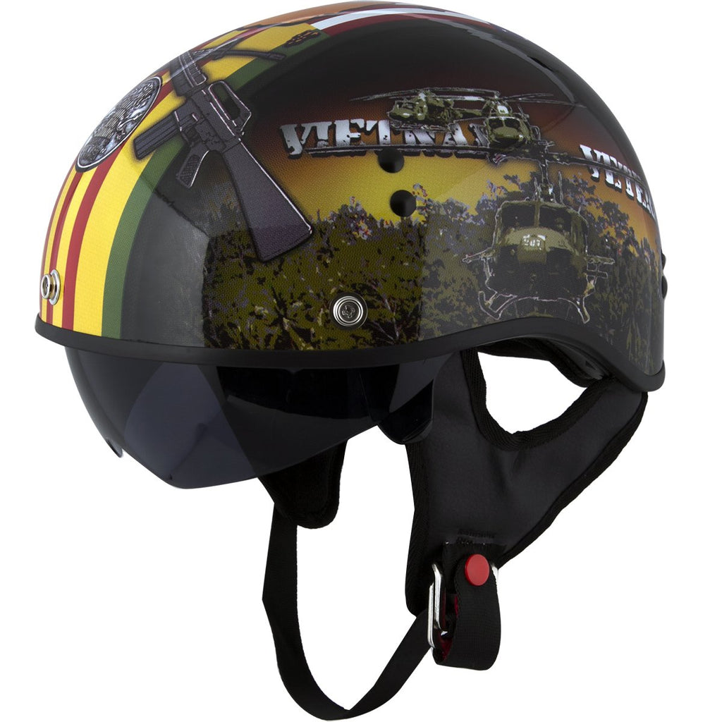 Outlaw Helmets T70 Glossy Black Vietnam Motorcycle Half Helmet