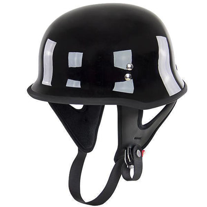 Outlaw Helmets N10 NOVELTY Glossy Black German Style Motorcycle Half Helmet for Men & Women - Adult Unisex Skull Cap for Bike Scooter ATV UTV Chopper (Medium)