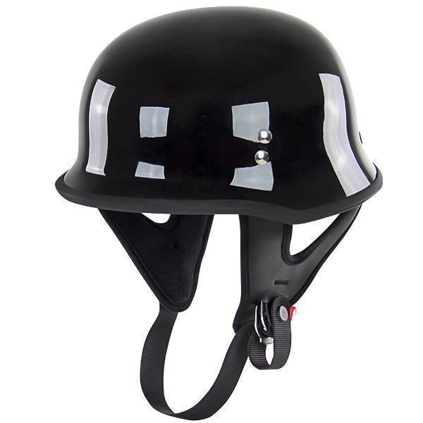 Outlaw Helmets N10 NOVELTY Glossy Black German Style Motorcycle Half Helmet for Men & Women - Adult Unisex Skull Cap for Bike Scooter ATV UTV Chopper (Medium)