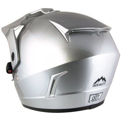 Snow Master TX45 Ultra Light Weight Silver Dual Sport Snowmobile Motorcycle Full Face Helmet for Men & Women - DOT Approved for Bike Scooter ATV UTV Chopper Skateboard