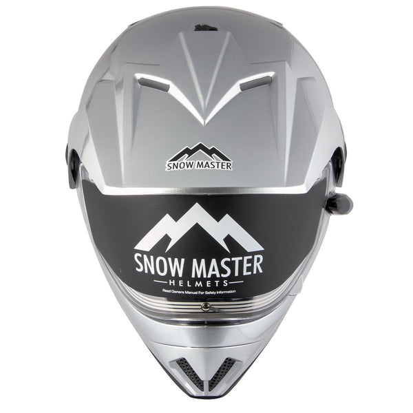 Snow Master TX45 Ultra Light Weight Silver Dual Sport Snowmobile Motorcycle Full Face Helmet for Men & Women - DOT Approved for Bike Scooter ATV UTV Chopper Skateboard