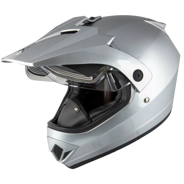 Snow Master TX45 Ultra Light Weight Silver Dual Sport Snowmobile Motorcycle Full Face Helmet for Men & Women - DOT Approved for Bike Scooter ATV UTV Chopper Skateboard