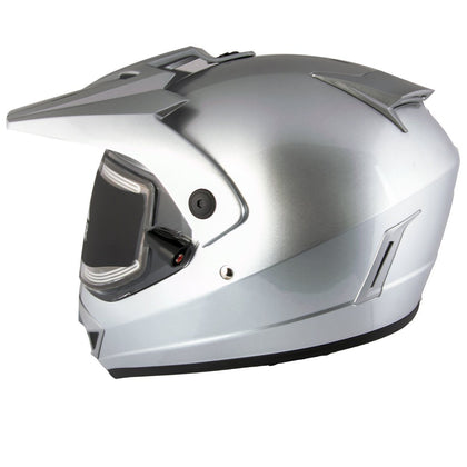 Snow Master TX45 Ultra Light Weight Silver Dual Sport Snowmobile Motorcycle Full Face Helmet for Men & Women - DOT Approved for Bike Scooter ATV UTV Chopper Skateboard
