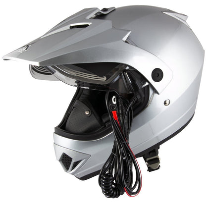 Snow Master TX45 Ultra Light Weight Silver Dual Sport Snowmobile Motorcycle Full Face Helmet for Men & Women - DOT Approved for Bike Scooter ATV UTV Chopper Skateboard