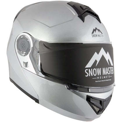 Snow Master TX50 Ultra Light Weight Modular Silver Dual Use Sport Snowmobile and street Motorcycle Full Face Helmet for Men & Women - DOT Approved for Bike Scooter ATV UTV Chopper Skateboard
