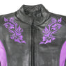Xelement XS2027 Ladies 'Gemma' Black and Purple Leather Embroidered Jacket with X-Armor Protection
