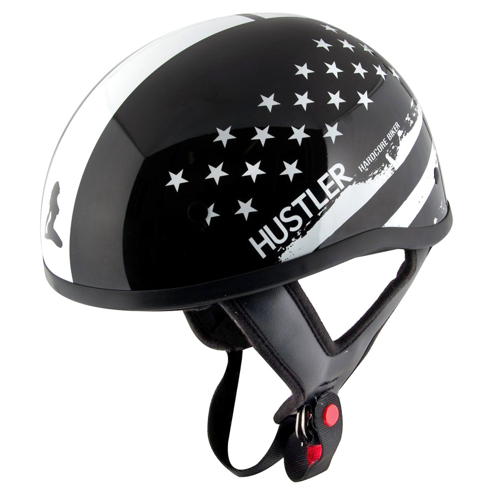 Outlaw Helmets HT1 Hustler Glossy Black & White US Flag Half Helmet DOT Approved Motorcycle Half Helmet for Men & Women
