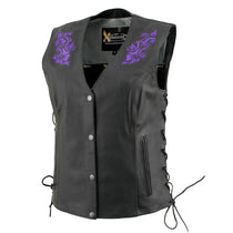 Xelement XS24005 Ladies ‘Gemma’ Black and Purple Leather Vest with Side Lace Adjustment