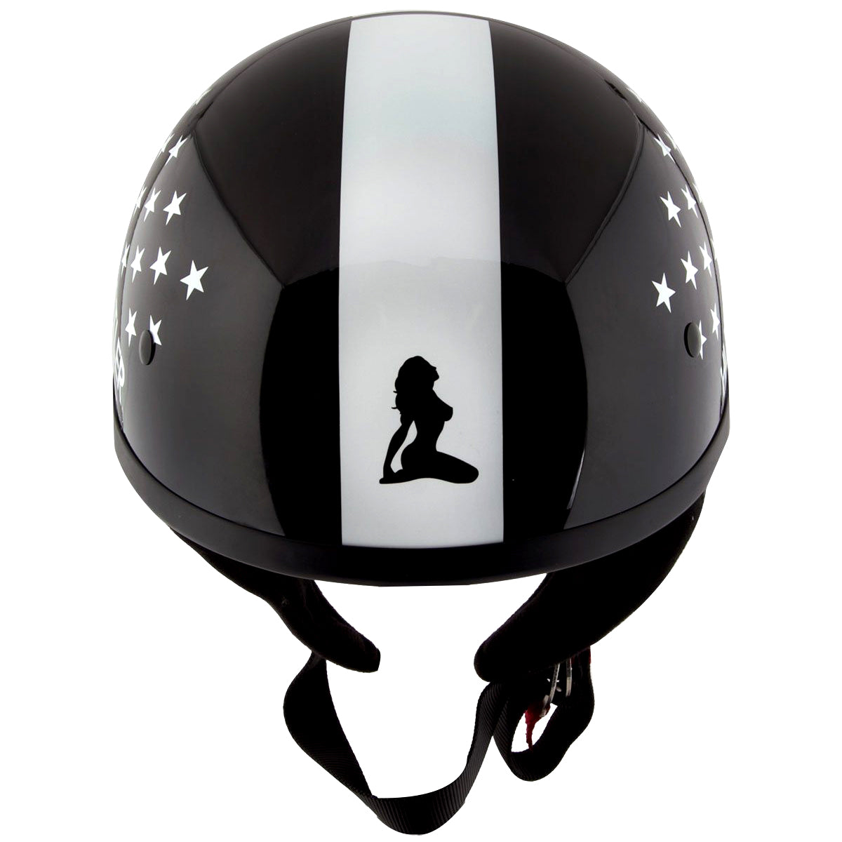Outlaw Helmets HT1 Hustler Glossy Black & White US Flag Half Helmet DOT Approved Motorcycle Half Helmet for Men & Women