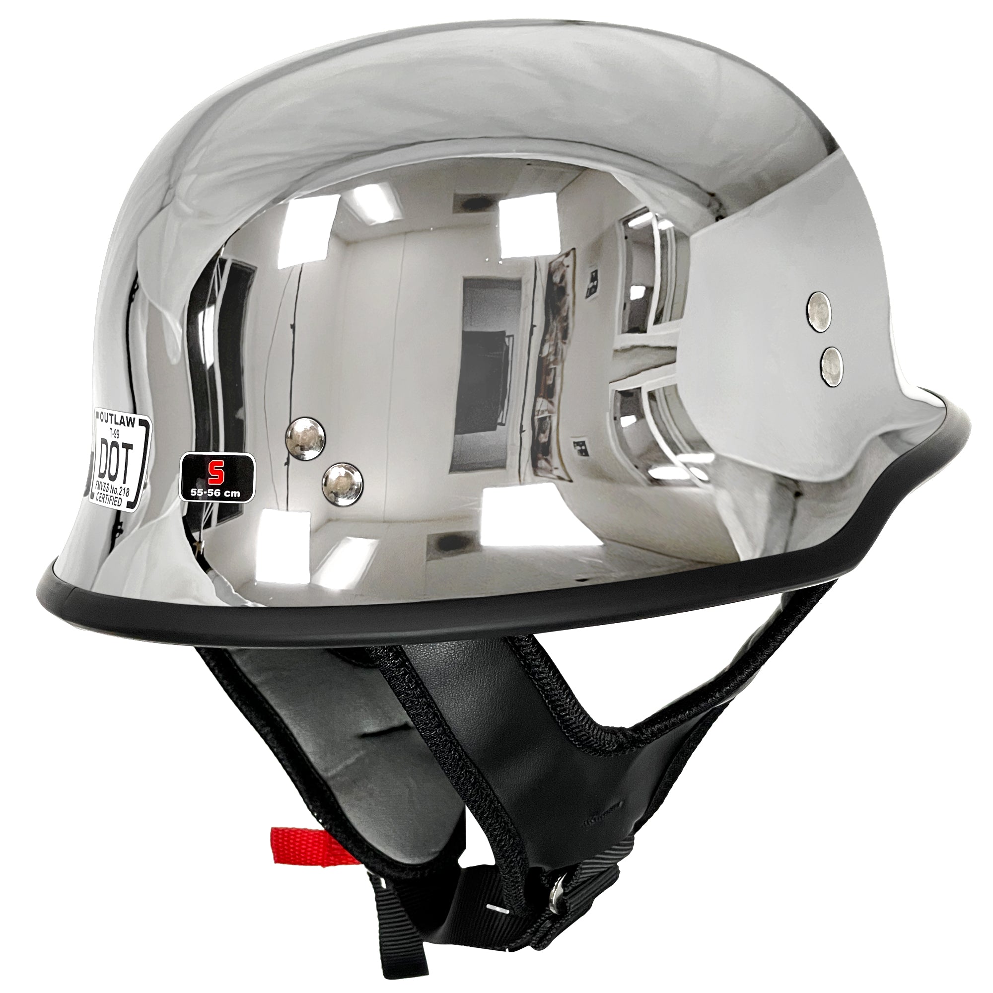 Outlaw Helmets T99 Siver Chrome German Style Motorcycle Half Helmet for Men & Women DOT Approved