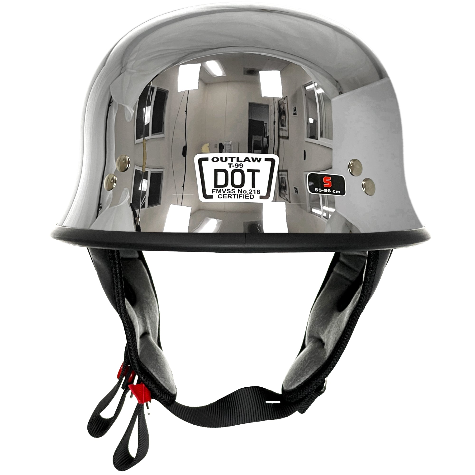 chrome mesh german motorcycle helmet Open Face Half Shell - DOT Approved Mirror Silver Portable Style Retro Half Helmet Cap for Men Women Cruiser Moped Chopper Scooter strap to shellSpecifications Outlaw Helmets T99 Siver Chrome