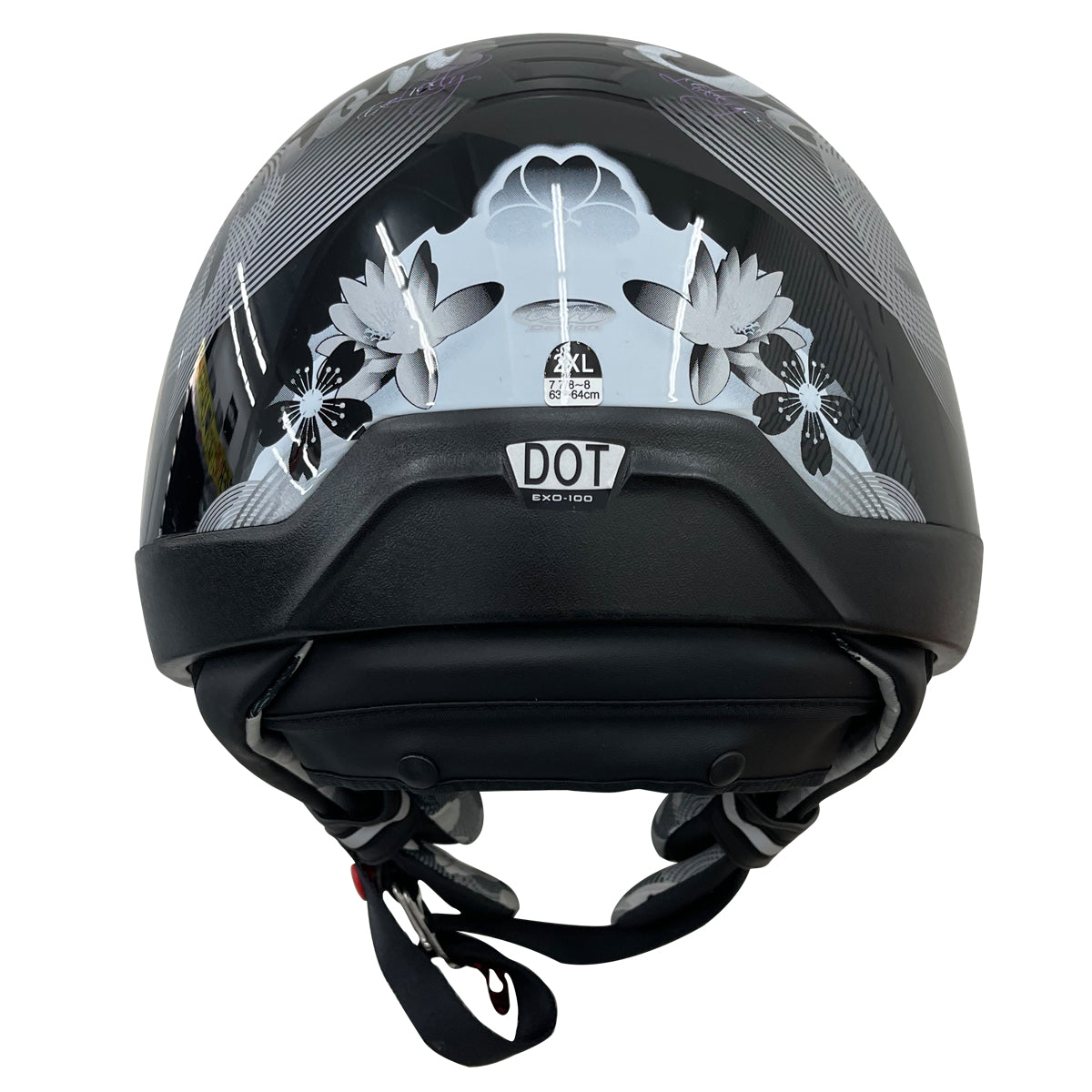 Outlaw Helmets EXO Glossy Black & White Motorcycle Half Helmet for Men & Women with Drop Down Sun Visor DOT Approved