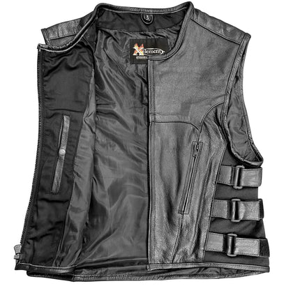 Xelement B95085 Black Leather Motorcycle Vest for Men - Advanced Triple ...