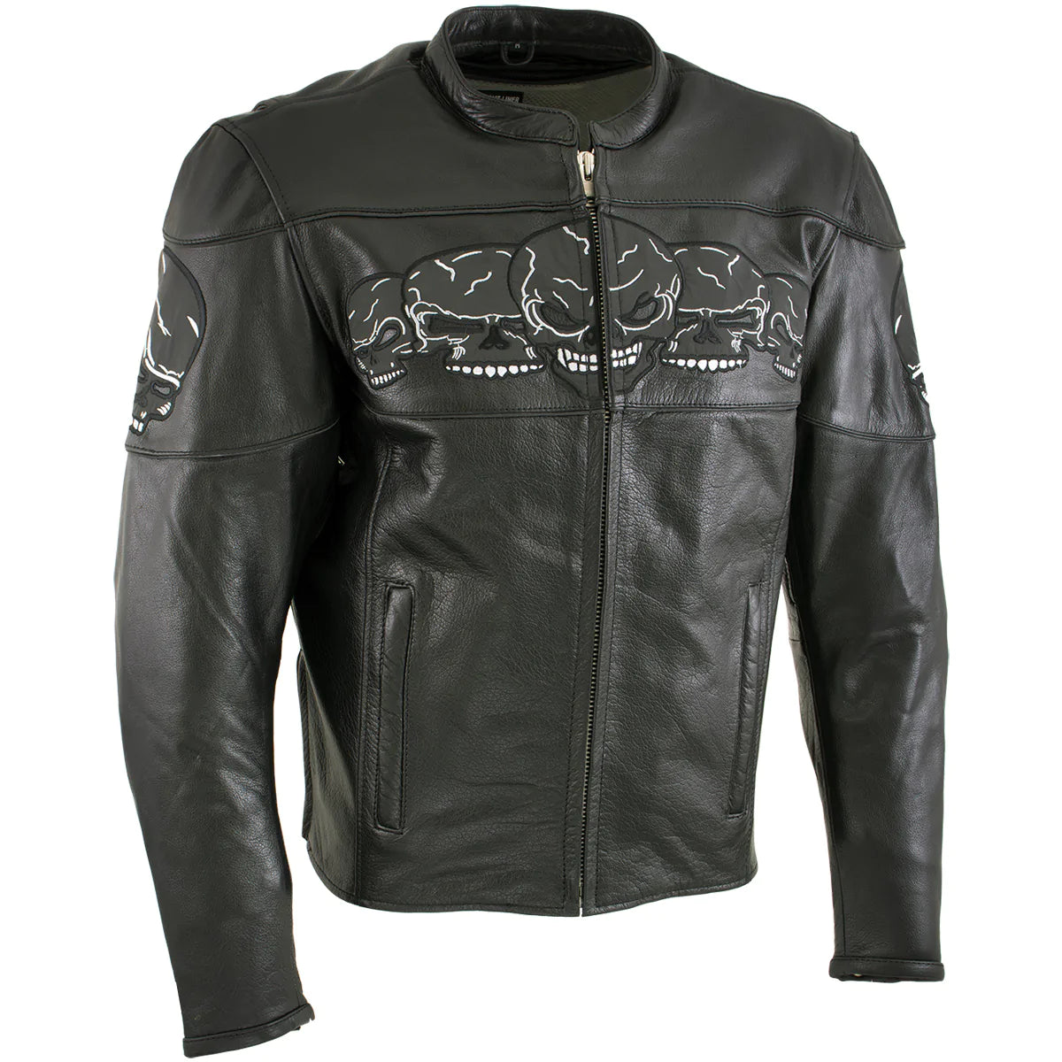 MonsterPeak Skull Embossed Leather Motorcycle Jacket For Men - All Sizes (XXS-5XL) & Custom Measurements Available