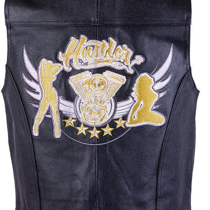 Xelement HSVT 220 Motorcycle Leather Vest For Men - Twin Grils - Premium Genuine Biker Club Gilet