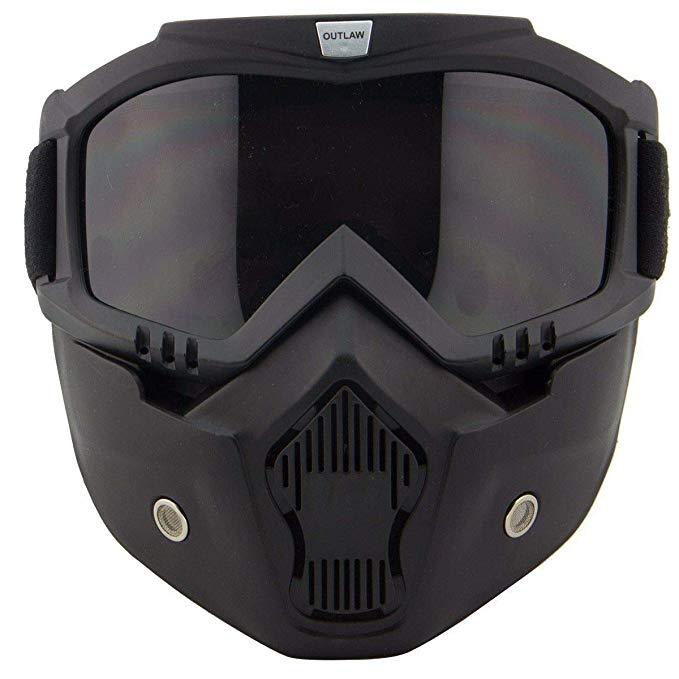 breathing mask for motorcycle helmet Outlaw 50 'Nemesis' Vintage Face Mask With Detachable Motorcycle Goggles And UV 400 Lens