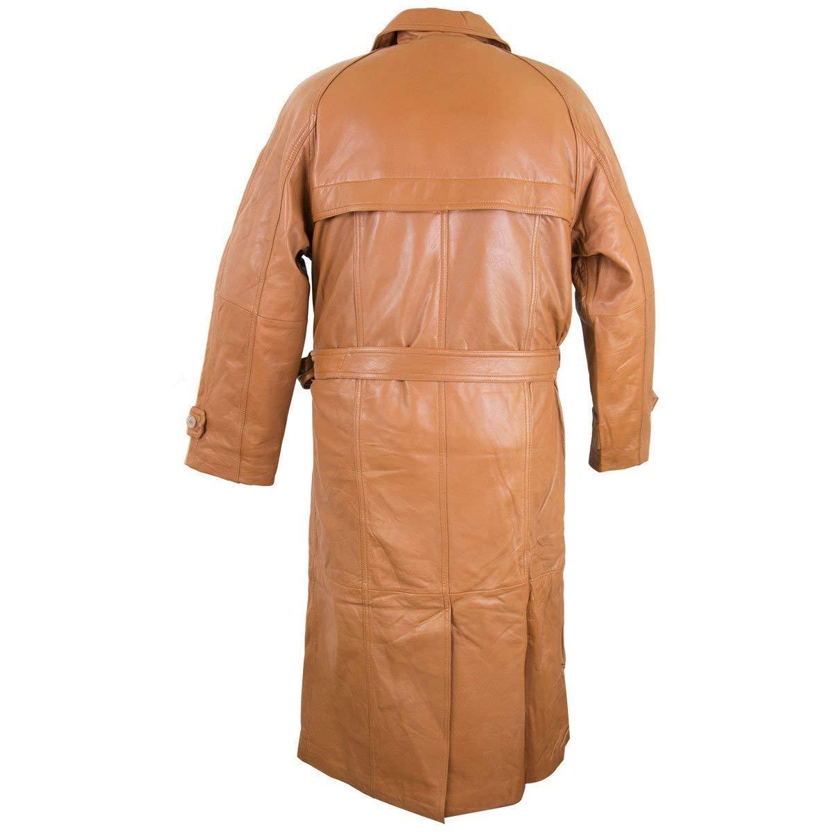 Mens Lucky Leather 326 Soft Touch Lambskin Brown Cognac Leather Trench Long Coat - Cognac / Small Mens Lucky Leather 326 Soft Touch Lambskin Brown Cognac Leather Trench Long Coat - Cognac / Small