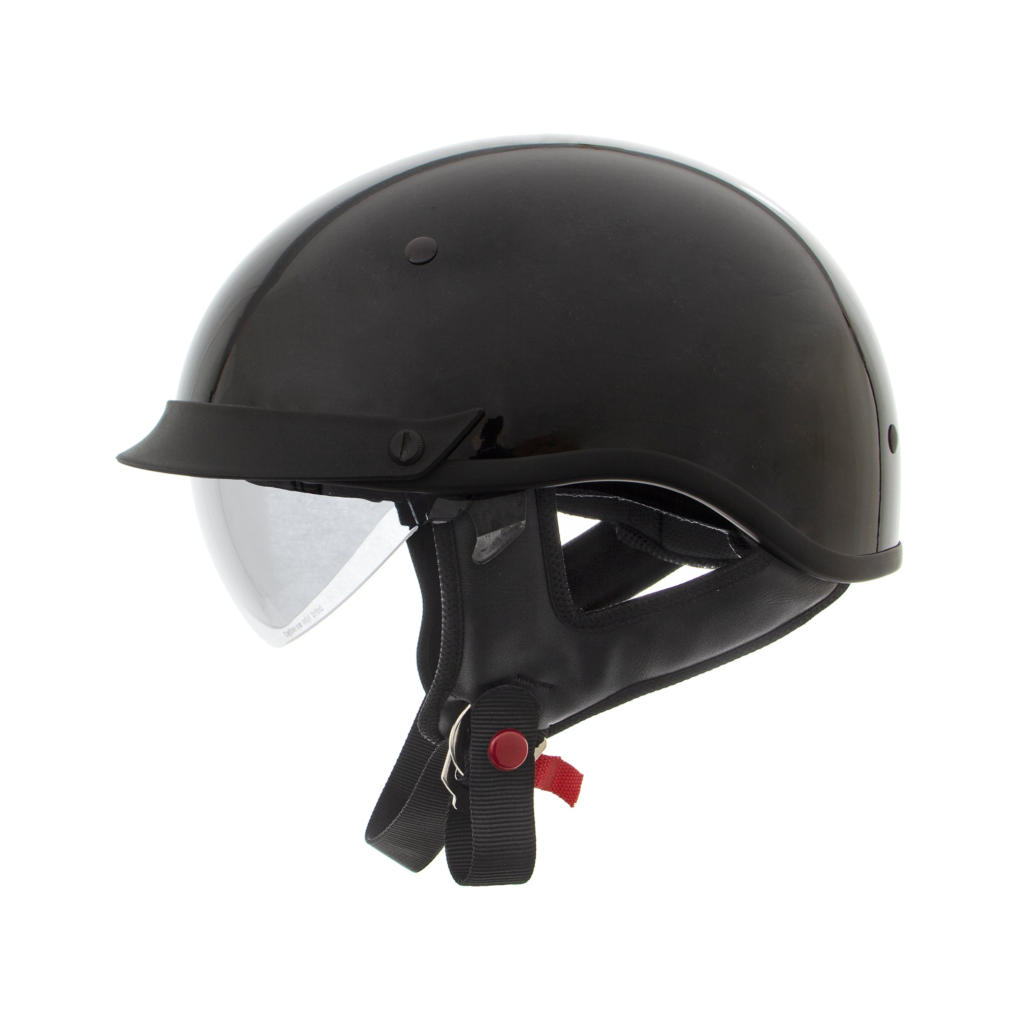 Outlaw Helmets T72 Glossy Black Motorcycle Half Helmet for Men & Women with Drop Down Sun Visor DOT Approved