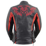 Xelement XS2029 Women's 'Gemma' Black and Red Leather Embroidered Jacket with X-Armor