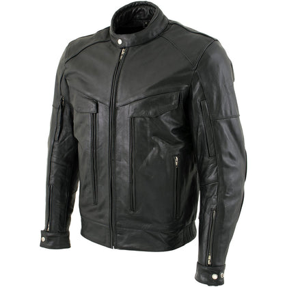Xelement B4495 'Bandit' Men's Black Buffalo Leather Cruiser Motorcycle Jacket with X-Armor Protection