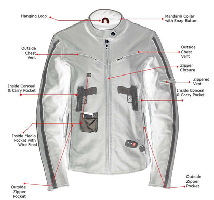 Xelement B7065 Women’s ‘Silver Fox’ Black with Silver Multi Vented Leather Motorcycle Jacket