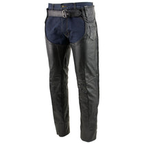 Xelement B7555 Classic Men's Black 'Braided' Elastic Fit Leather Chaps