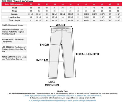 Xelement B7555 Classic Men's Black 'Braided' Elastic Fit Leather Chaps