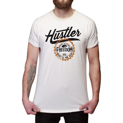 Men's Officially Licensed Hustler HST-540 'Born to Ride Freedom' White T-Shirt