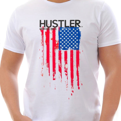 Men's Officially Licensed Hustler HST-560 'Hardcore Biker Color Flag' White T-Shirt