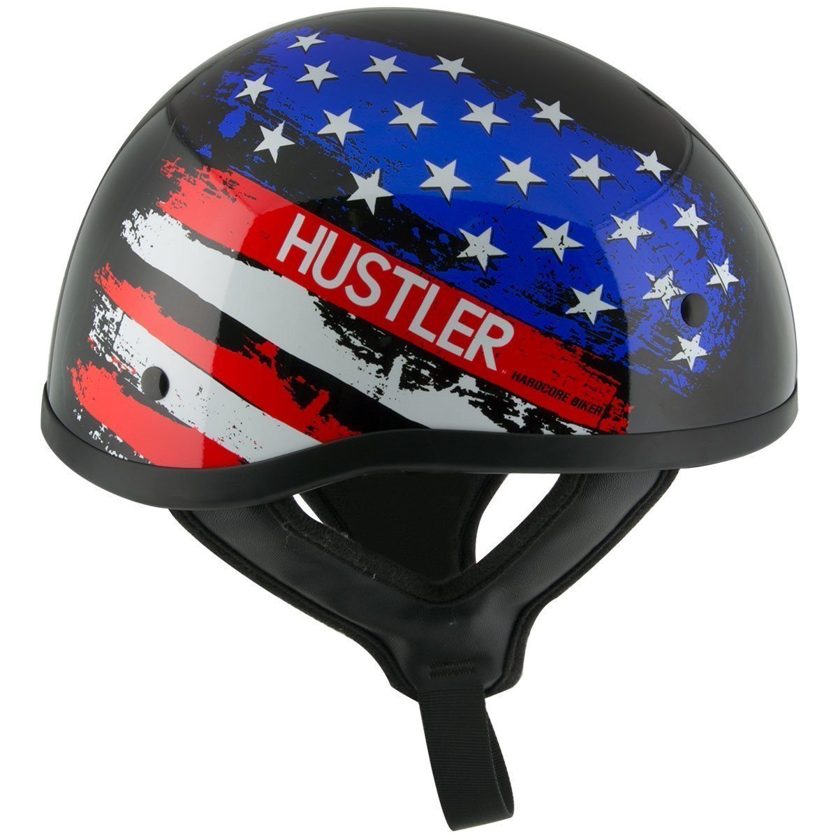 Outlaw Helmets HT1 Hustler Glossy Black & Color US Flag Motorcycle Half Helmet for Men & Women DOT Approved
