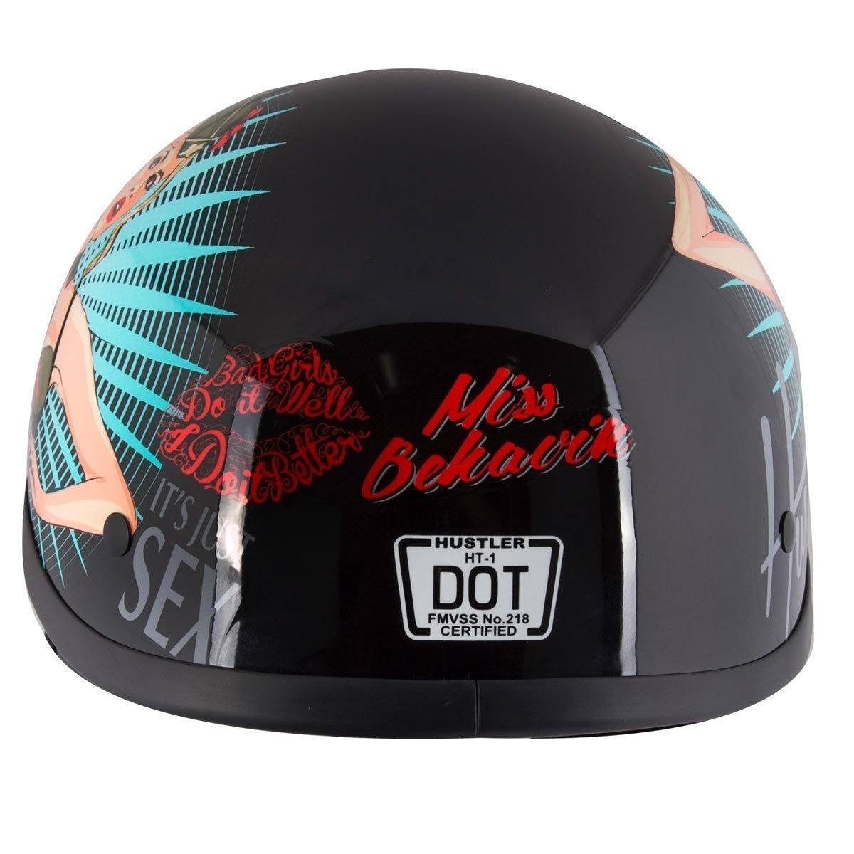 custom women's motorcycle helmets Outlaw Helmets HT1 Hustler Glossy Black Its Just Sex Motorcycle Half Helmet for Men & Women DOT Approved